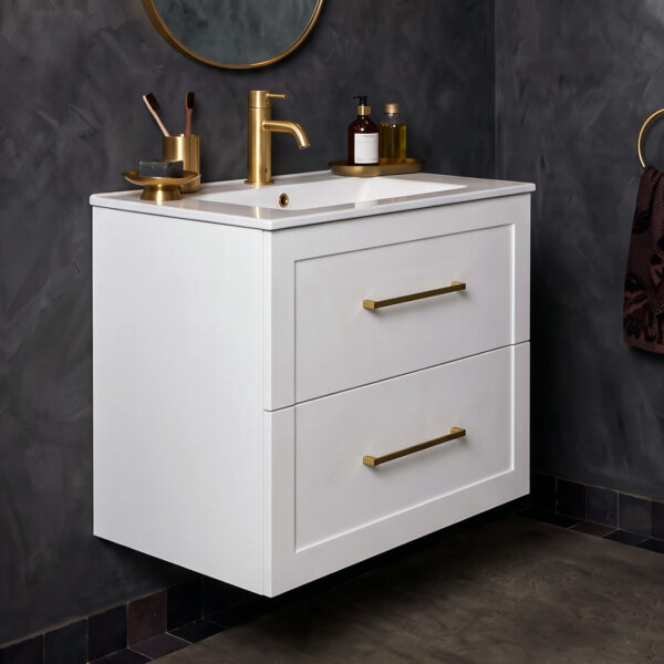 Eden white 2 drawer wall hung vanity unit | Green, Peony | Haven Furniture | Nationwide shipping ireland and the uk | Bathshed