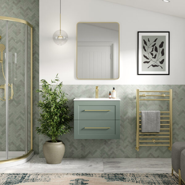 Eden 2 drawer wall hung vanity unit | Green, Peony | Haven Furniture | Nationwide shipping ireland and the uk | Bathshed