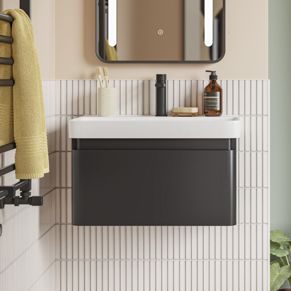 Isla 1 drawer wall hung vanity unit | White, Latte & Black | Haven Furniture | Nationwide shipping ireland and the uk | Bathshed