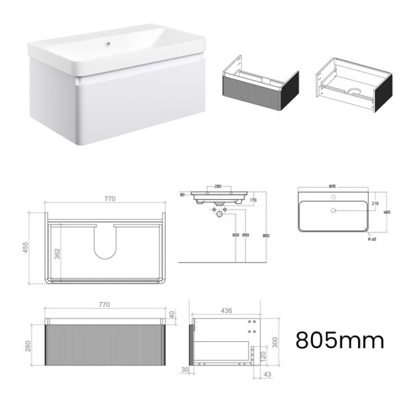 Isla 1 drawer wall hung vanity unit | White, Latte & Black | Haven Furniture | Nationwide shipping ireland and the uk | Bathshed