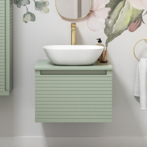 Milo Matt Willow Green Wall Hung Vanity Unit | Ridged Texture Vanity Unit | Nationwide Delivery Uk and Ireland | Bathshed