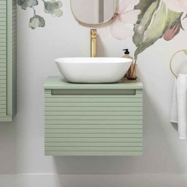 Milo Matt Willow Green Wall Hung Vanity Unit | Ridged Texture Vanity Unit | Nationwide Delivery Uk and Ireland | Bathshed
