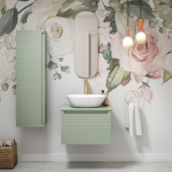 Milo Matt Willow Green Wall Hung Vanity Unit | Ridged Texture Vanity Unit | Nationwide Delivery Uk and Ireland | Bathshed