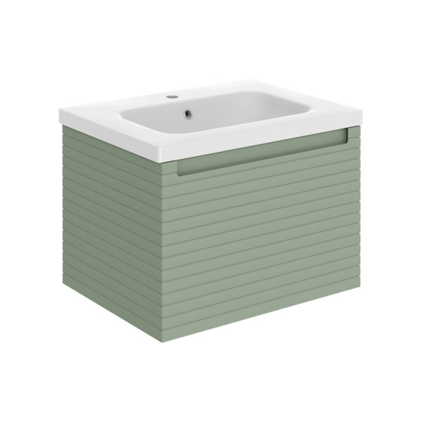 Milo Matt Willow Green Wall Hung Vanity Unit | Ridged Texture Vanity Unit | Nationwide Delivery Uk and Ireland | Bathshed