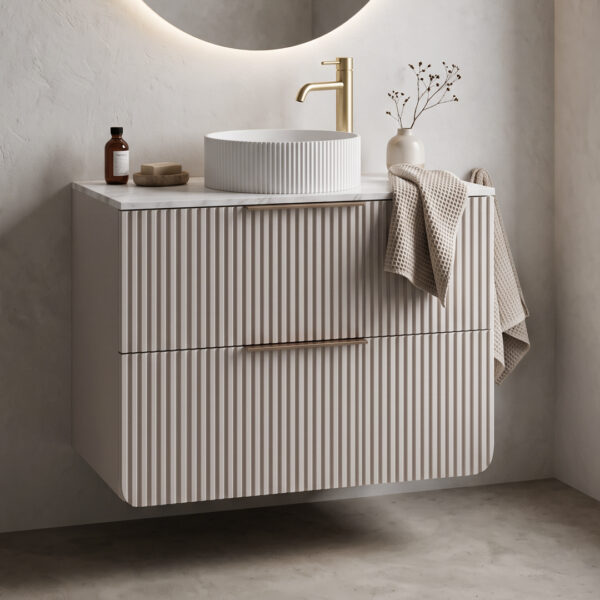 Sorrento Taupe Wall Hung Vanity Unit | Fluted Vanity Units | Furniture | Delivery Ireland and the UK | Bathshed