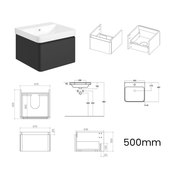 Isla 1 drawer wall hung vanity unit | White, Latte & Black | Haven Furniture | Nationwide shipping ireland and the uk | Bathshed