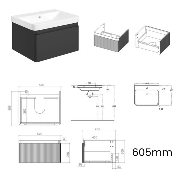 Isla 1 drawer wall hung vanity unit | White, Latte & Black | Haven Furniture | Nationwide shipping ireland and the uk | Bathshed