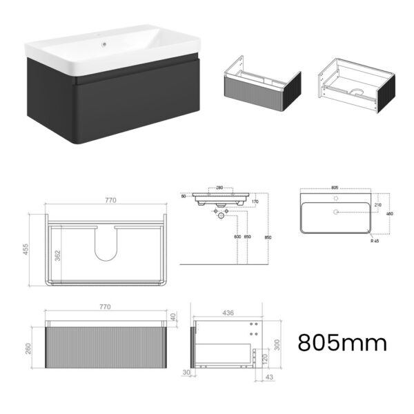 Isla 1 drawer wall hung vanity unit | White, Latte & Black | Haven Furniture | Nationwide shipping ireland and the uk | Bathshed