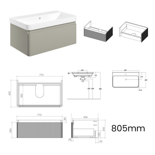 Isla 1 drawer wall hung vanity unit | White, Latte & Black | Haven Furniture | Nationwide shipping ireland and the uk | Bathshed