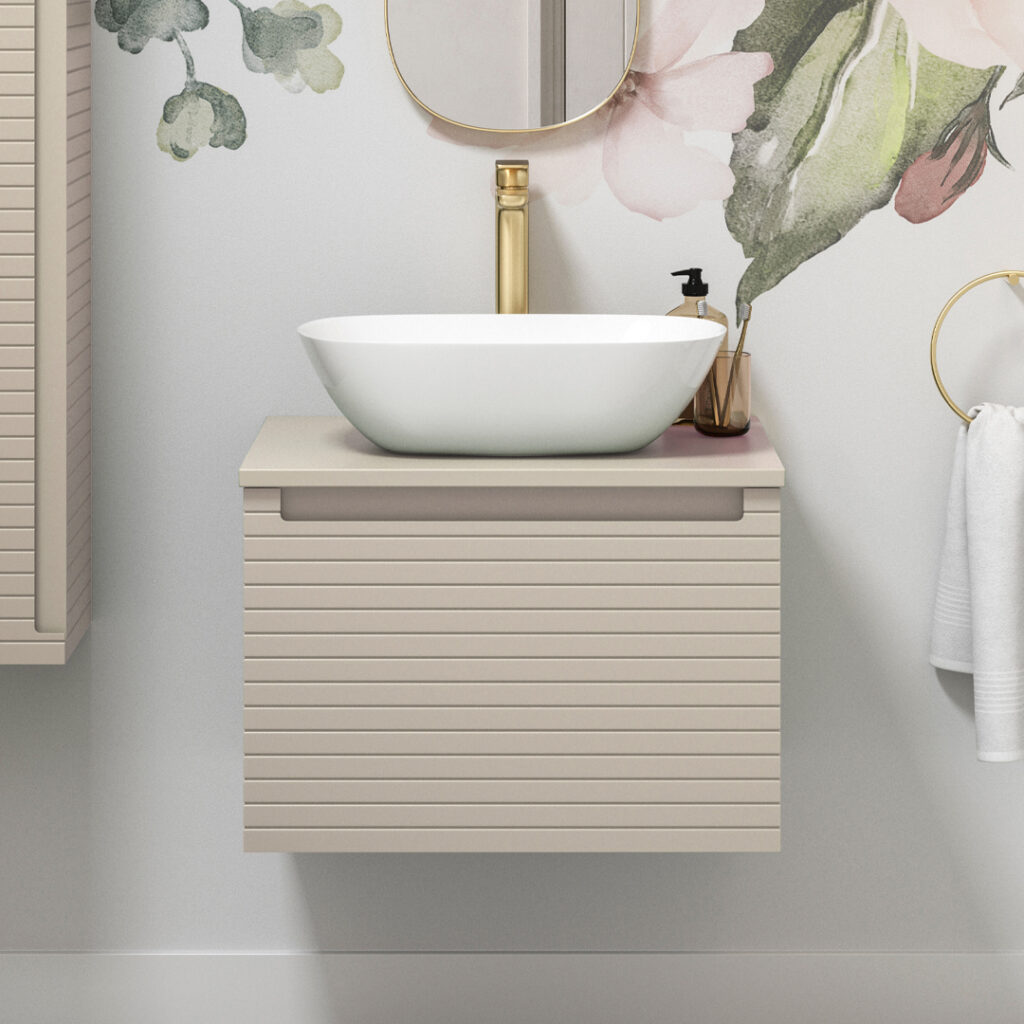 Milo Matt Cotton Wall Hung Vanity Unit | Ridged Texture Vanity Unit | Nationwide Delivery Uk and Ireland | Bathshed