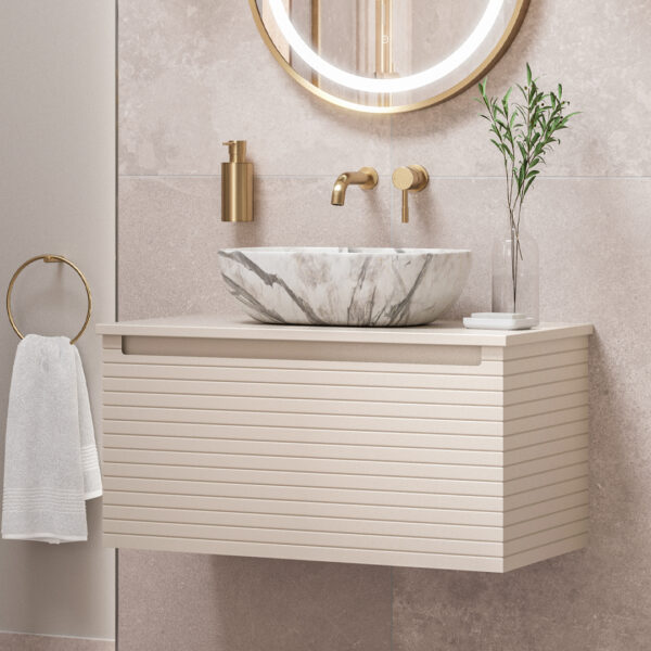 Milo Matt Cotton Wall Hung Vanity Unit | Ridged Texture Vanity Unit | Nationwide Delivery Uk and Ireland | Bathshed