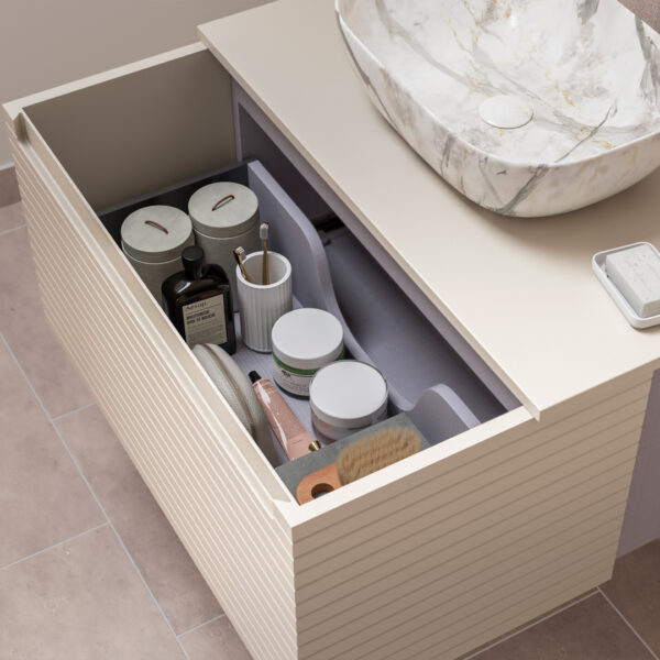 Milo Matt Cotton Wall Hung Vanity Unit | Ridged Texture Vanity Unit | Nationwide Delivery Uk and Ireland | Bathshed
