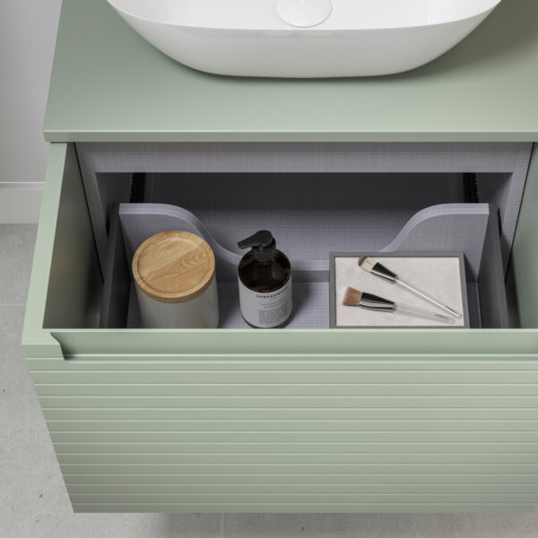 Milo Matt Willow Green Wall Hung Vanity Unit | Ridged Texture Vanity Unit | Nationwide Delivery Uk and Ireland | Bathshed