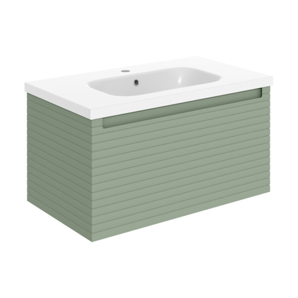 Milo Matt Willow Green Wall Hung Vanity Unit | Ridged Texture Vanity Unit | Nationwide Delivery Uk and Ireland | Bathshed