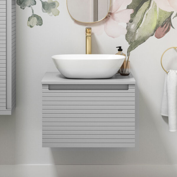 Milo Matt Mineral Grey Wall Hung Vanity Unit | Ridged Texture Vanity Unit | Nationwide Delivery Uk and Ireland | Bathshed