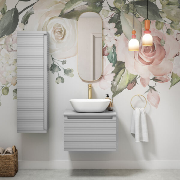 Milo Matt Mineral Grey Wall Hung Vanity Unit | Ridged Texture Vanity Unit | Nationwide Delivery Uk and Ireland | Bathshed
