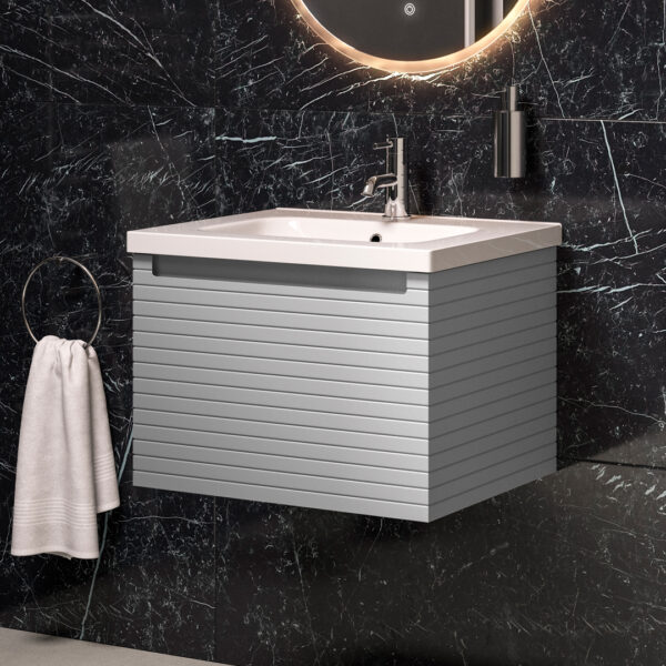 Milo Matt Mineral Grey Wall Hung Vanity Unit | Ridged Texture Vanity Unit | Nationwide Delivery Uk and Ireland | Bathshed