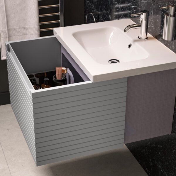 Milo Matt Mineral Grey Wall Hung Vanity Unit | Ridged Texture Vanity Unit | Nationwide Delivery Uk and Ireland | Bathshed
