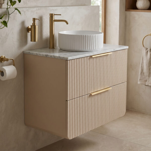 Sorrento Taupe Wall Hung Vanity Unit | Fluted Vanity Units | Furniture | Delivery Ireland and the UK | Bathshed