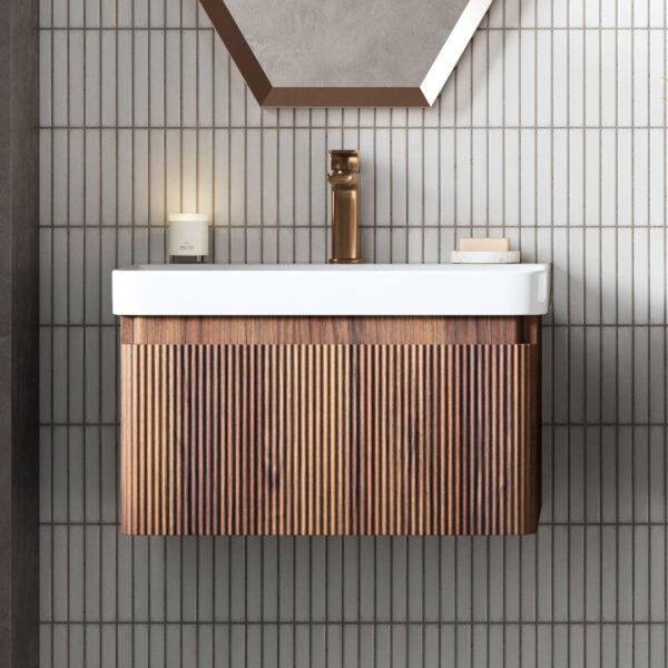 RIdge Textured Walnut Wall Hung 1 Drawer Basin Unit & Basin | Bathroom Furniture | next day delivery uk and ireland | Bathshed