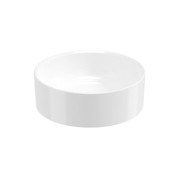 LIVING Round Countertop Wash Basin in white gloss finish by Sonas Bathrooms, featuring a contemporary round design with matching colour waste.