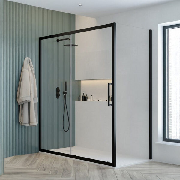 ASPECT Sliding 1500mm Shower Door Matt Black