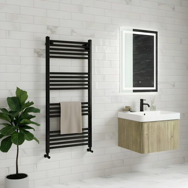 Aldo Black Straight Heated Towel Rail | Heated Towel Rails | Bathshed | Nationwide Delivery Ireland & The UK