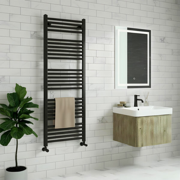 Aldo Black Straight Heated Towel Rail | Heated Towel Rails | Bathshed | Nationwide Delivery Ireland & The UK