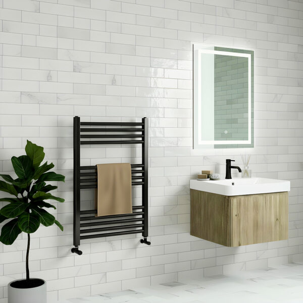 Aldo Black Straight Heated Towel Rail | Heated Towel Rails | Bathshed | Nationwide Delivery Ireland & The UK
