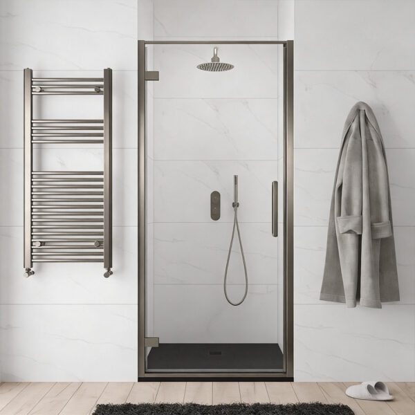 Aspect Brushed Nickel Hinged Shower Door | Sonas Bathrooms | Nationwide Delivery UK & Ireland | Bathshed