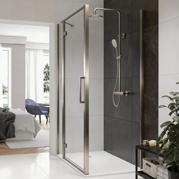 Aspect Brushed Nickel Hinged Shower Door | Sonas Bathrooms | Nationwide Delivery UK & Ireland | Bathshed