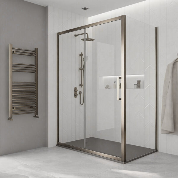 Aspect Brushed Nickel Sliding Shower Door | Sonas Bathrooms | Nationwide Delivery UK & Ireland | Bathshed