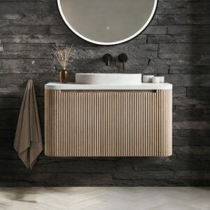 Virage Oak Ridged fluted wall hung vanity unit | Vanity Units | Bathshed | Natiowide delivery Ireland & the UK