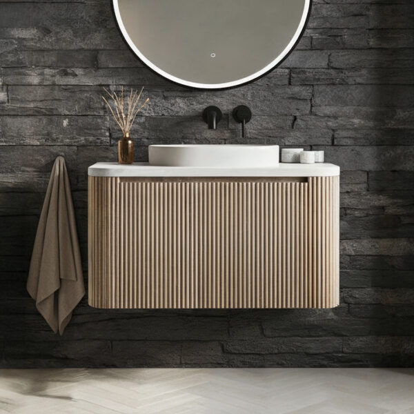Virage Oak Ridged fluted wall hung vanity unit | Vanity Units | Bathshed | Natiowide delivery Ireland & the UK