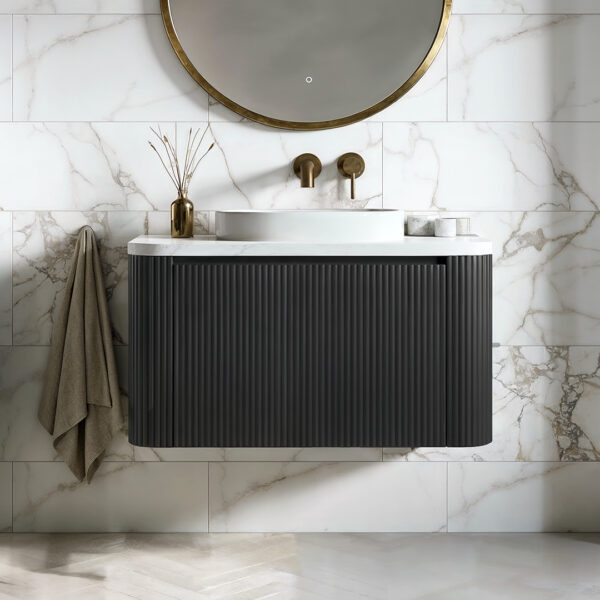 Virage Matt Black fluted wall hung vanity unit | Vanity Units | Bathshed | Natiowide delivery Ireland & the UK