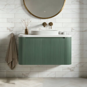 Virage Oak Green fluted wall hung vanity unit | Vanity Units | Bathshed | Natiowide delivery Ireland & the UK