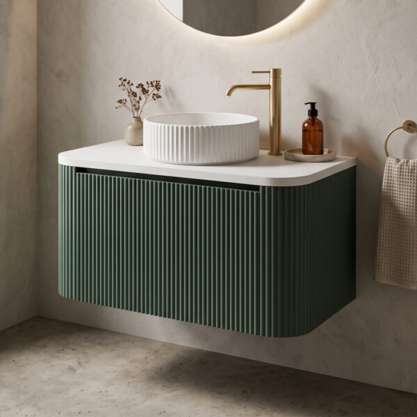 Virage Matt Green fluted wall hung vanity unit | Vanity Units | Bathshed | Natiowide delivery Ireland & the UK