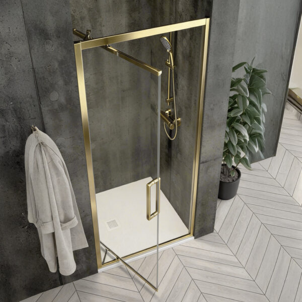 Aspect Brushed Gold Hinged Shower Door | Sonas Bathrooms | Nationwide Delivery UK & Ireland | Bathshed
