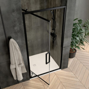 Aspect Matt Black Hinged Shower Door | Sonas Bathrooms | Nationwide Delivery UK & Ireland | Bathshed