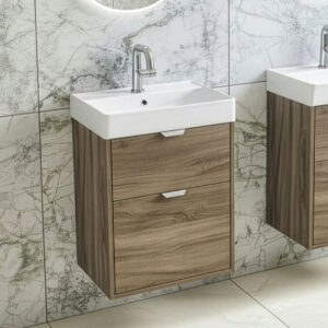 Calia Tobacco oak 500mm wall hung Vanity Unit | Clearance Bathroom items | Bathshed | Nationwide Delivery UK and Ireland