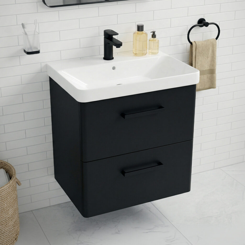 Kora 600mm Matt Black Wall Hung Vanity Unit sonas bathrooms
