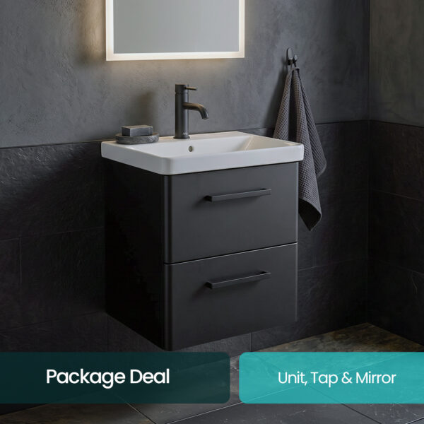 Kora 600mm Matt Black Wall Hung Vanity Unit sonas bathrooms