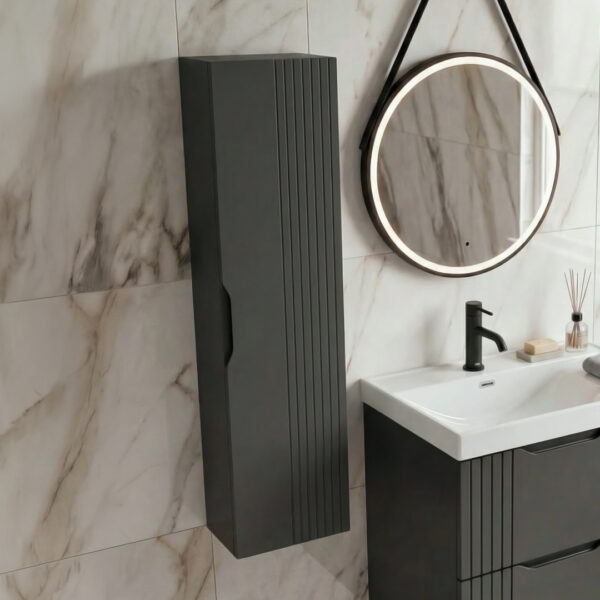 varys grey modern wall hung tall boy unit unit | Nationwide delivery uk and ireland | Bathshed