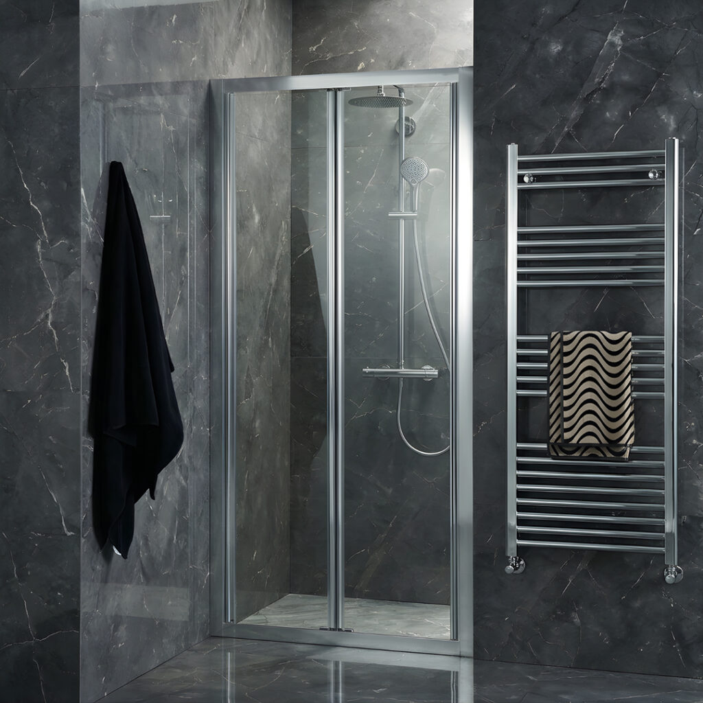 Livari Chrome Bifold Shower Door | Bathshed | Delivery UK and Ireland