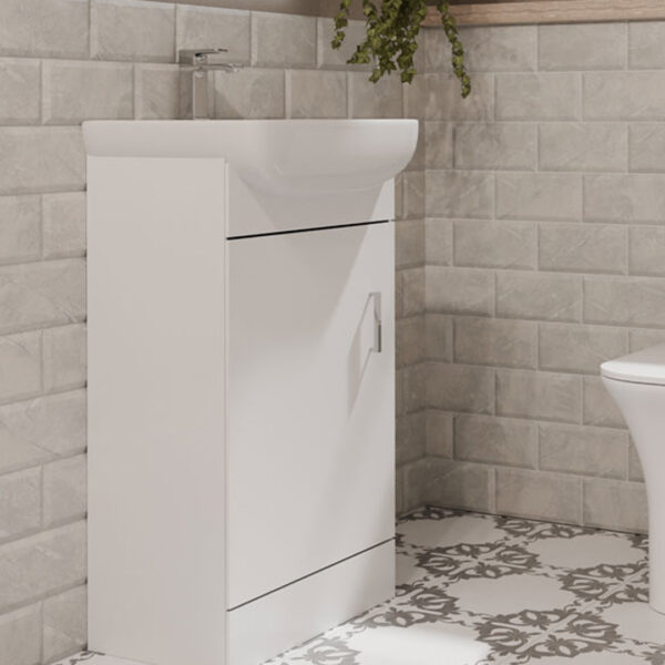 Leon 450mm white Floorstanding vanity unit with integrated basin and storage | Bathshed | Next Day Dispatch