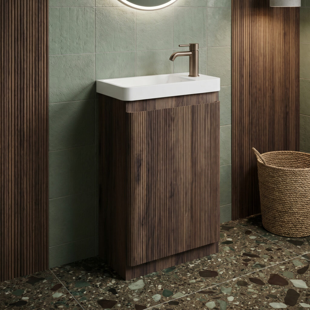 Ridge 550mm Floor Standing Cloakroom Unit - Textured Walnut