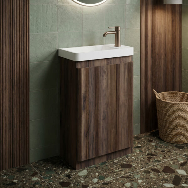 Ridge 550mm Floor Standing Cloakroom Unit - Textured Walnut