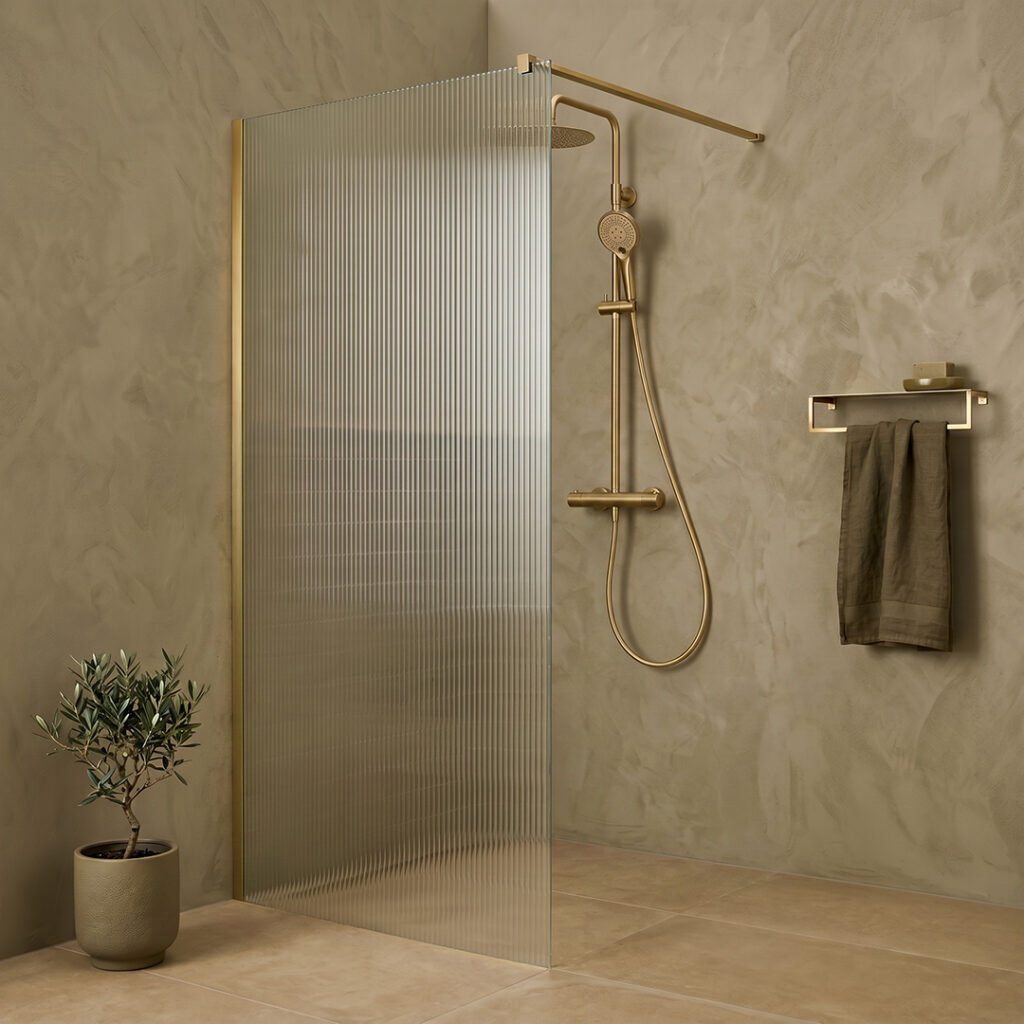 Brushed Brass Fluted Wetroom Panel | Wet Room Panels | Shower Enclosures | Delivery Ireland and the UK | Bathshed