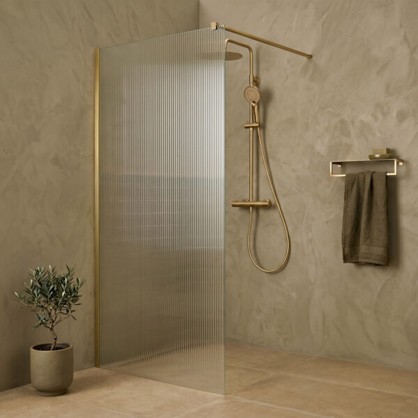 Brushed Brass Fluted Wetroom Panel | Wet Room Panels | Shower Enclosures | Delivery Ireland and the UK | Bathshed