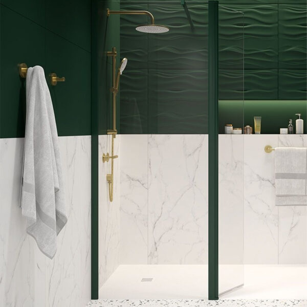 Scandinavian 300mm Flipper Panel in Matt Wreath Green with clear Easy Clean glass by Sonas Bathrooms | Bathshed